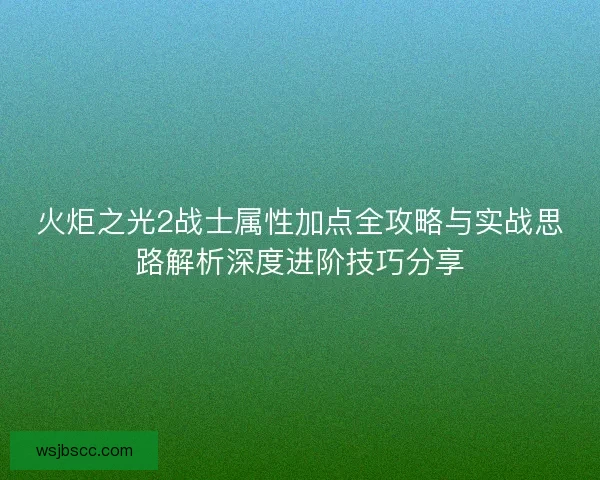 火炬之光2战士属性加点全攻略与实战思路解析深度进阶技巧分享