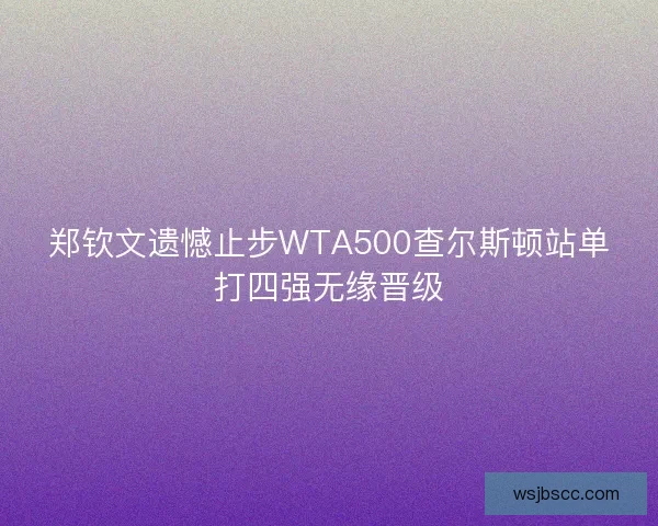 郑钦文遗憾止步WTA500查尔斯顿站单打四强无缘晋级